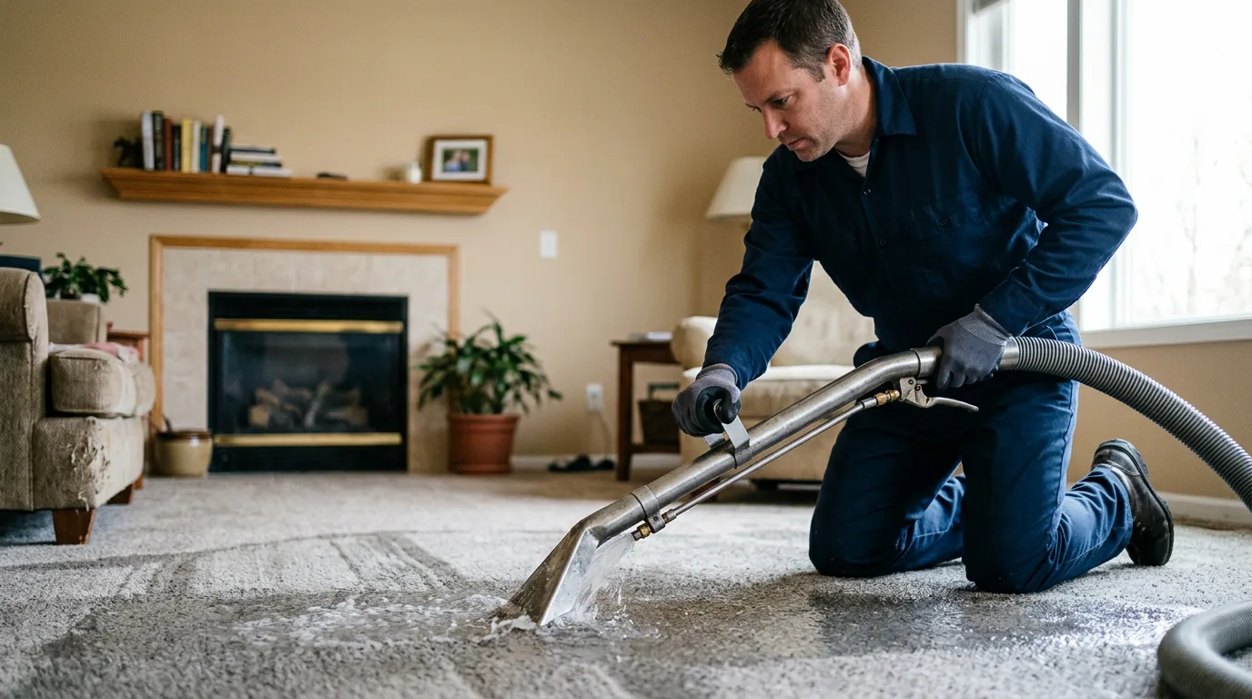 Water damage restoration technician working near Plumerville, AR
